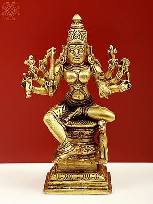 6" South Indian Goddess Durga - Mariamman In Brass | Handmade | Made In India