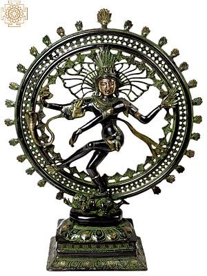 28" Lord Shiva As Nataraja in Green and Black Hues In Brass