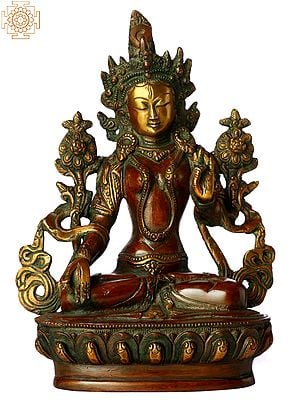 8" Tibetan Buddhist Goddess White Tara Statue with Seven Eyes in Brass