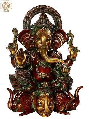 20" Brass Lord Ganesha Idol Seated on Three-Headed Elephant | Handmade | Made in India