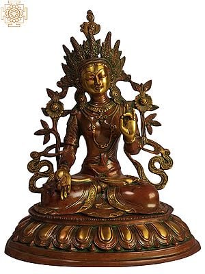 18" Tibetan Buddhist Goddess White Tara - Who Bestows Long Life on Her Devotees In Brass | Handmade | Made In India