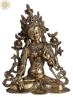10" Tibetan Buddhist Goddess White Tara In Brass