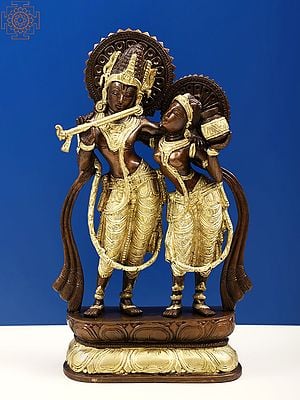 12" Radha Krishna (Twin-Hued) Brass Sculpture
