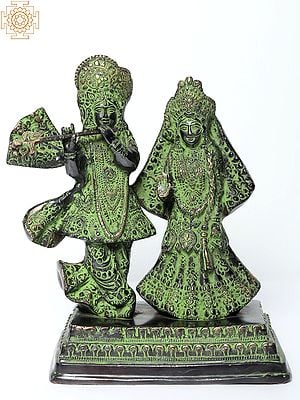 10" Standing Radha Krishna Brass Sculpture