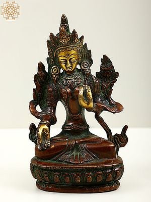 5" Tibetan Buddhist Goddess Green Tara Brass Statue | Handmade | Made in India