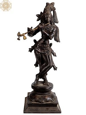 14" Lord Krishna In Brass | Handmade | Made In India