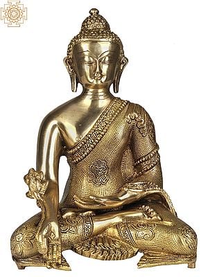 11" (Tibetan Buddhist Deity) The Medicine Buddha In Brass