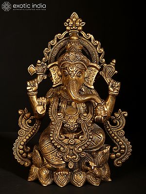 10" Lord Ganesha Seated on Lotus | Brass  Statue