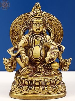 3" Small Tibetan Buddhist God Kubera Sculpture in Brass
