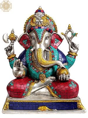 12" Lord Ganesha (with Inlay Work) In Brass