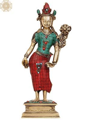 16" (Tibetan Buddhist Deity) Standing Tara In Brass