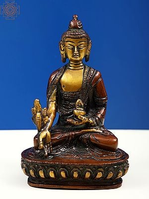 5" Small (Tibetan Buddhist Deity) The Medicine Buddha In Brass