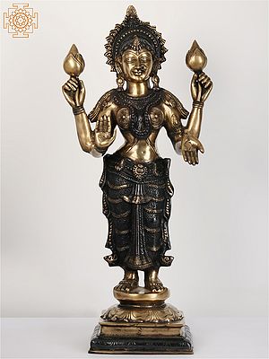 31" Large Size Four-Armed Standing Goddess Lakshmi Brass Statue