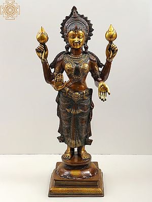 31" Large Size Four-Armed Standing Lakshmi In Brass
