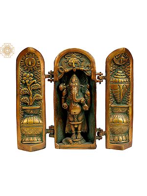 8" Lord Ganesha Folding Temple in Brass