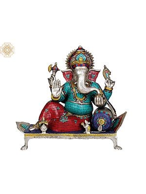 16" Lord Ganesha  (with Inlay Work) In Brass