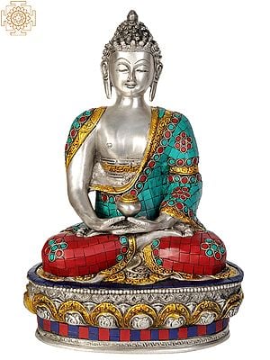 12" Lord Buddha in Dhyana Mudra (Inlay Statue) In Brass