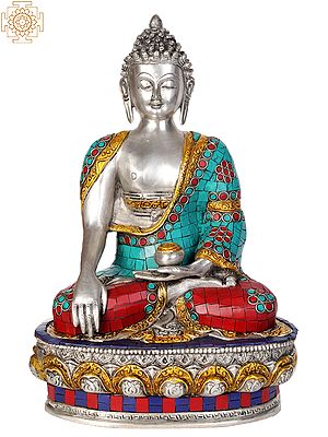 13" Shakyamuni Buddha Invoking the Earth Goddess to be His Witness to the Attainment of Supreme Enlightenment (Inlay Statue) In Brass