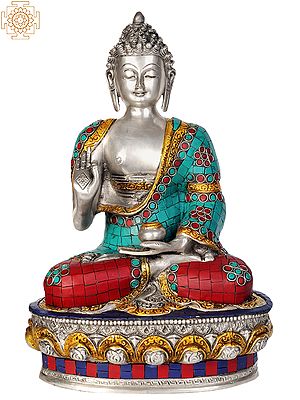 12" Lord Buddha Interpreting His Dharma  (Inlay Statue) In Brass