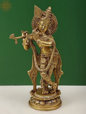 11" Murlidhar Krishna Brass Sculpture | Handmade Brass Statue | Made in India