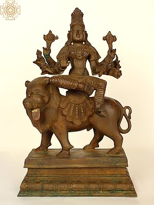 14" Tranquil Ashtabhujadhari Durga | Handmade | Madhuchista Vidhana (Lost-Wax) | Panchaloha Bronze from Swamimalai