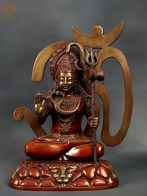 12" Bhagawan Shiva Seated On The Kailash Mountain with Om In Brass | Handmade | Made In India
