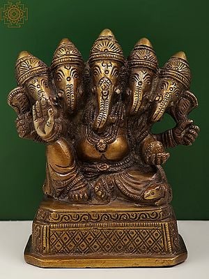 4" Small Panch-Mukhi Ganesha Sculpture in Brass | Handmade | Made in India