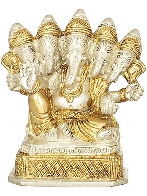 4" Small Panch-Mukhi Ganesha Sculpture in Brass | Handmade | Made in India