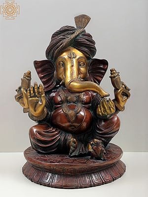 20" Large Size Ganesha with Turban and Trident Mark on Forehead In Brass | Handmade | Made In India