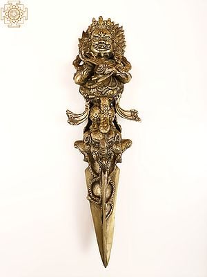 17" Tibetan Buddhist Mahakala Phurpa In Brass