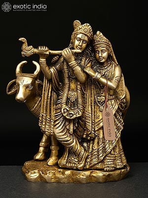 6" Small Gopala Krishna Statue with Radha in Brass
