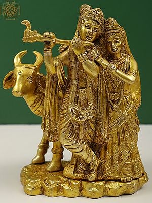 6" Small Gopala Krishna with Radha In Brass