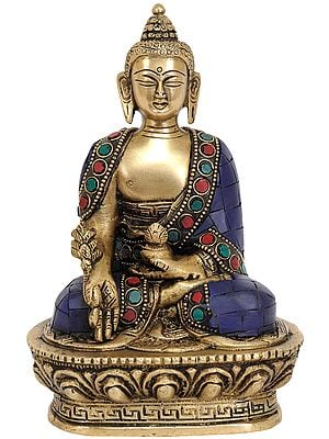 6" Small Tibetan Buddhist God Medicine Buddha Statue in Brass