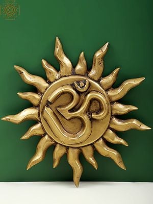 12" Om on Surya Wall Hanging Statue in Brass