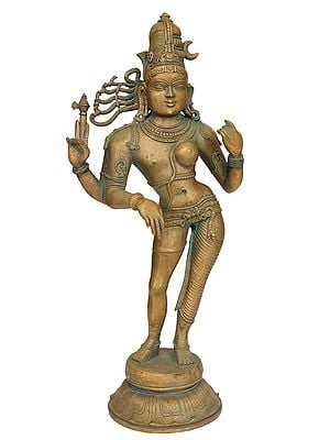 13" Ardhanarishvara (Shiva and Parvati) | Madhuchista Vidhana (Lost-Wax) | Panchaloha Bronze from Swamimalai
