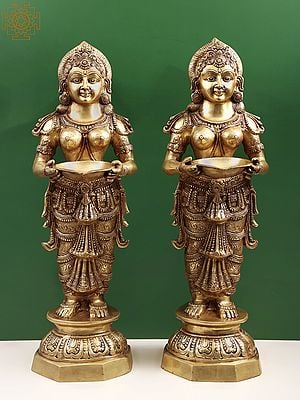 36" (Large Size) Pair of Deeplakshmi In Brass