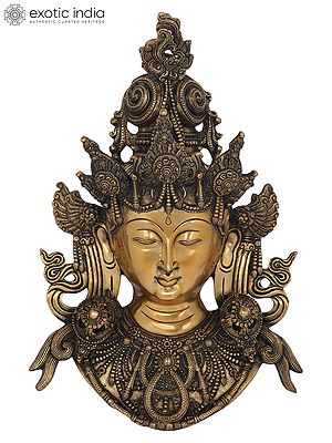 15" Superbly Detailed Green Tara Brass Wall-Hanging Mask | Indian Handcrafted Idol