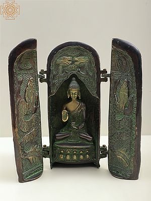 7" Brass Buddhist Folding Temple of Buddha | Handmade | Made in India