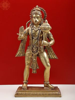 24" Lord Hanuman in Ashirvaad Mudra In Brass