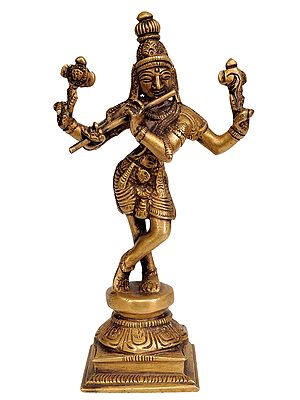 6" Small Lord Krishna Sculpture in Brass