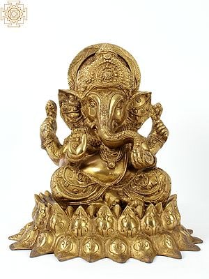 13" Kamalasana Ganesha In Brass | Handmade | Made In India