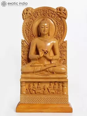 13" Dharma-Chakra-Pravartana – The Wheel of Law Set in Motion | Buddha Statue | Kaima Wood