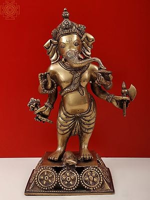 12" Standing Ganesha Brass Sculpture | Handmade | Made in India