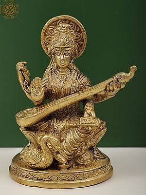 5" Small Goddess Saraswati In Brass