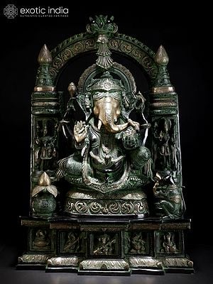 33" Large Size Temple Ganesha In Brass | Handmade | Made In India