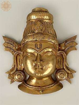14" Wall Hanging Devi Mask | Handmade | Madhuchista Vidhana (Lost-Wax) | Brass from Swamimalai