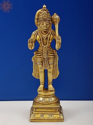 6" Small Blessing Hanuman Statue with Gada in Brass