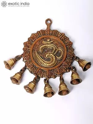 9" OM (AUM) Wall Hanging with Bells In Brass