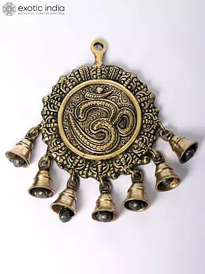 9" OM (AUM) Wall Hanging with Bells in Brass