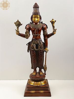 37" Vishnuji, His Stately Beauty In Brass | Handmade | Made In India